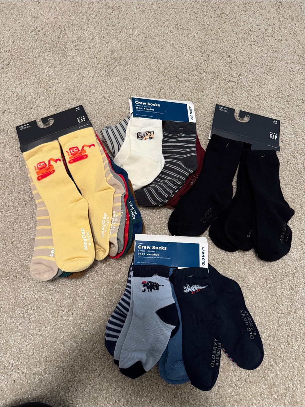 Old Navy & Gap Boys 6-Pack Crew Socks - Yellow, Black, Gray, Blue